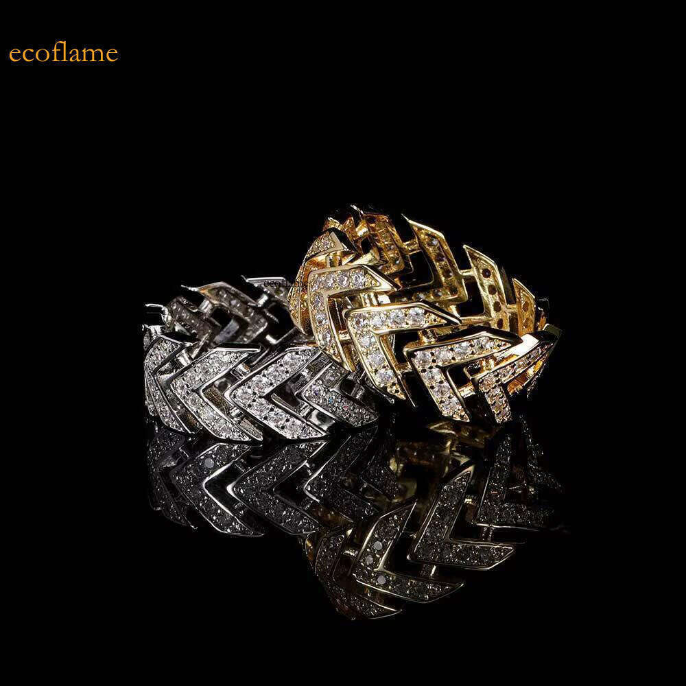 Iced Out Hip Hop Accessories Jewelry Gold Plated Retro Arrow Copper Inlaid Zircon Rings