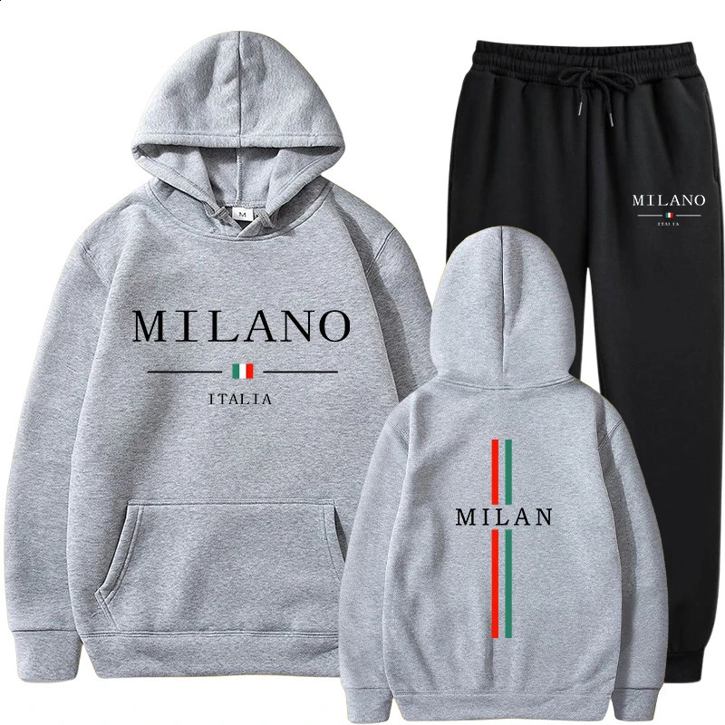 Milan Printing Mens Tracksuit Casual Sweatshirts for Men High Quality HoodiesSweatpants 2 Pcs Set s Jogging Streetwear 250809