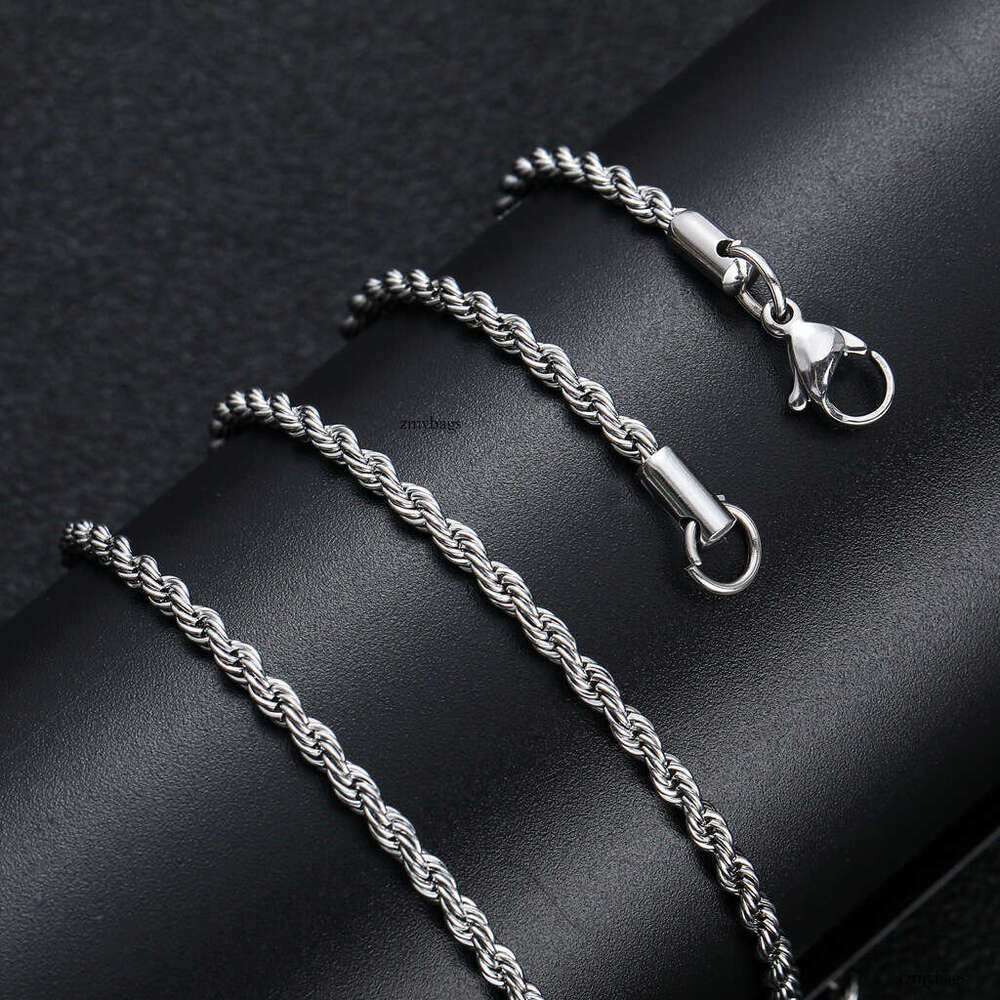 Hip Hop Plain Titanium Accessories Necklace Twist 3mm 5mm Multiple Sizes Sterling Silver Chain