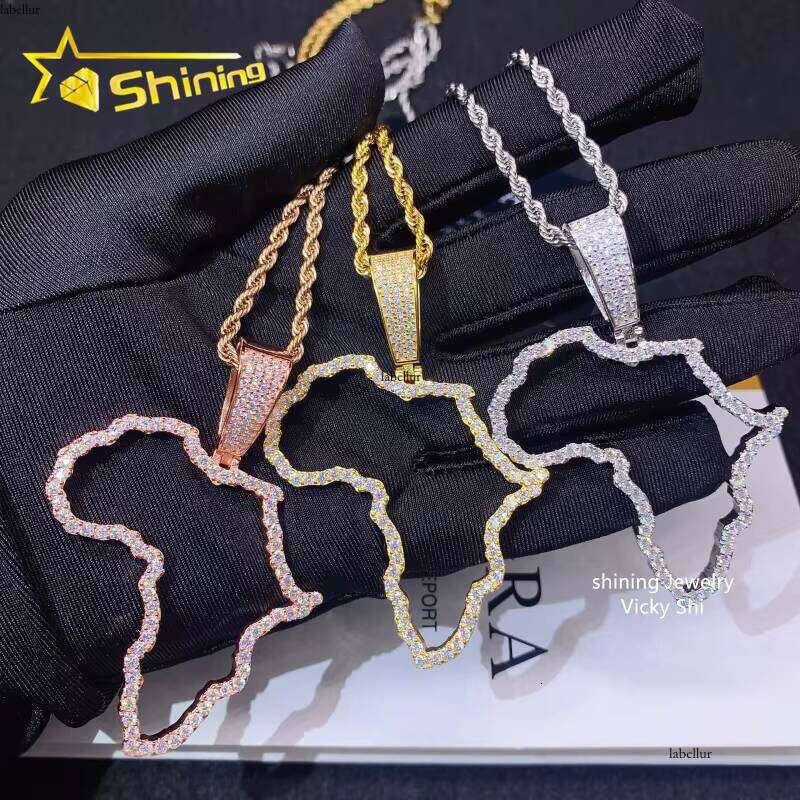 Hot Selling New Design Hip Hop Jewelry S Sier Gold Plated VVS Moissanite Dia Map Pendant for Necklace