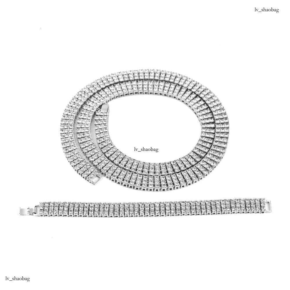 3 Drainage Drill Necklace with Inlaid Dia Bracelet Zinc Alloy Men's Hip-Hop Hot-Selling Jewelry Accessories
