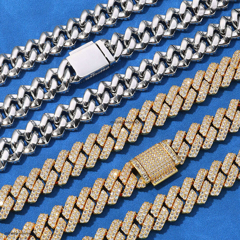 14mm Double Row Moissanite chain Rhombus Cuban Chain Trendy Full Dia Men's Necklace Jewelry