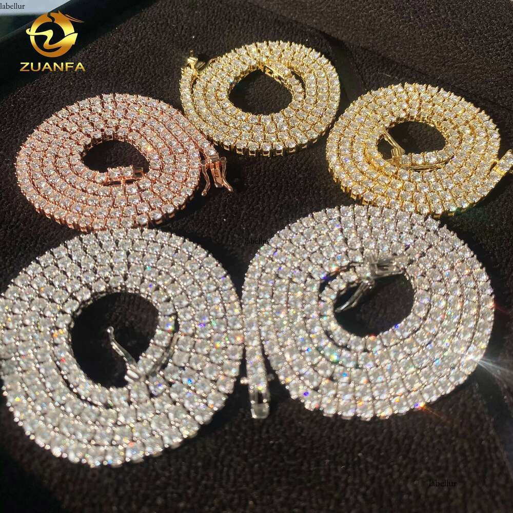 RTS Sier Hip-Hop Iced Jewelry 2Mm 3Mm 4Mm 5Mm 6.5Mm VVS Silicon Chain Tennis Necklace