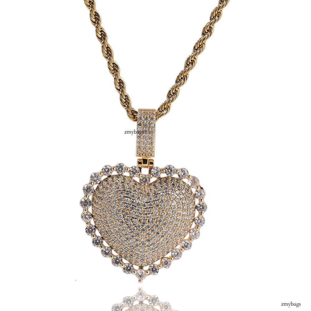 Hiisees New Heart Simple Summer Inlaid Pink Hip-Hop Style Pendant Unisex Versatile Accessory