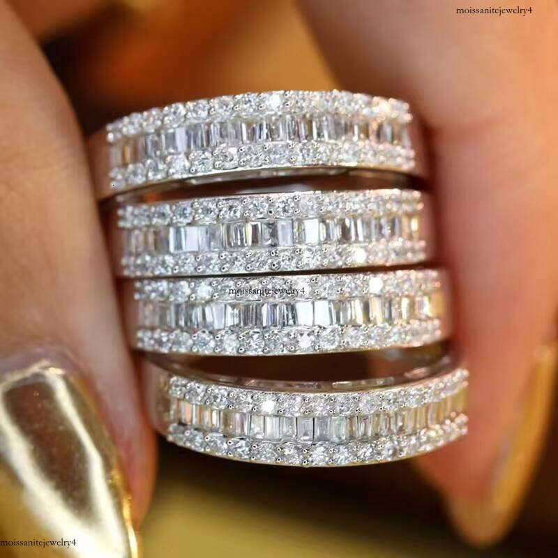Professional Manufacturer Solid Gold Baguette Cut Moissante Dias Eternity Rings Jewelry