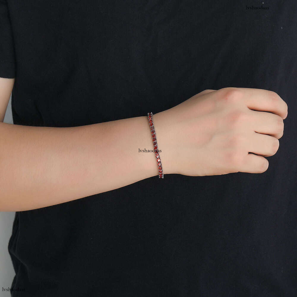 Chain 4mm Red Single Row Zircon Tennis Hip-Hop Bracelet Unisex Fashion Versatile
