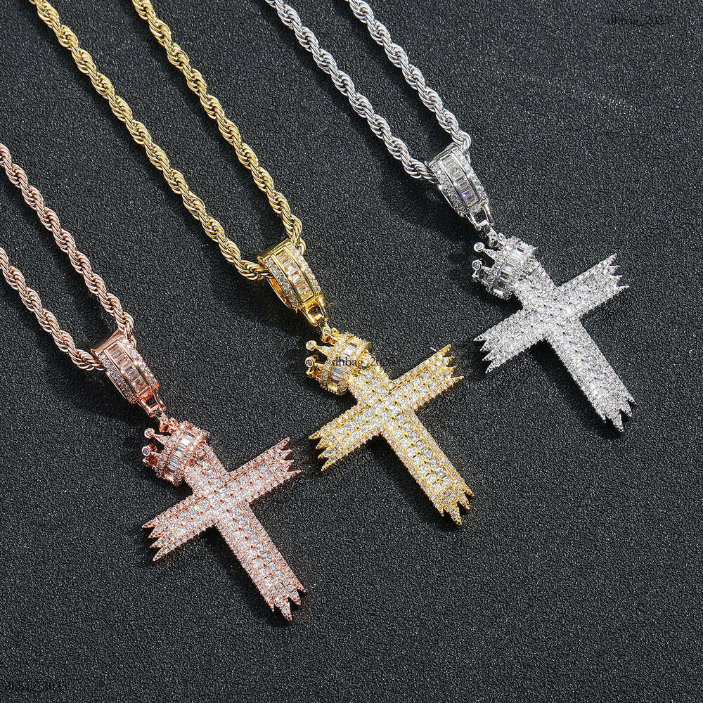 New Crown Pendant Micro Paved Moissanite chain Personality Unisex Trendy Cross Necklace