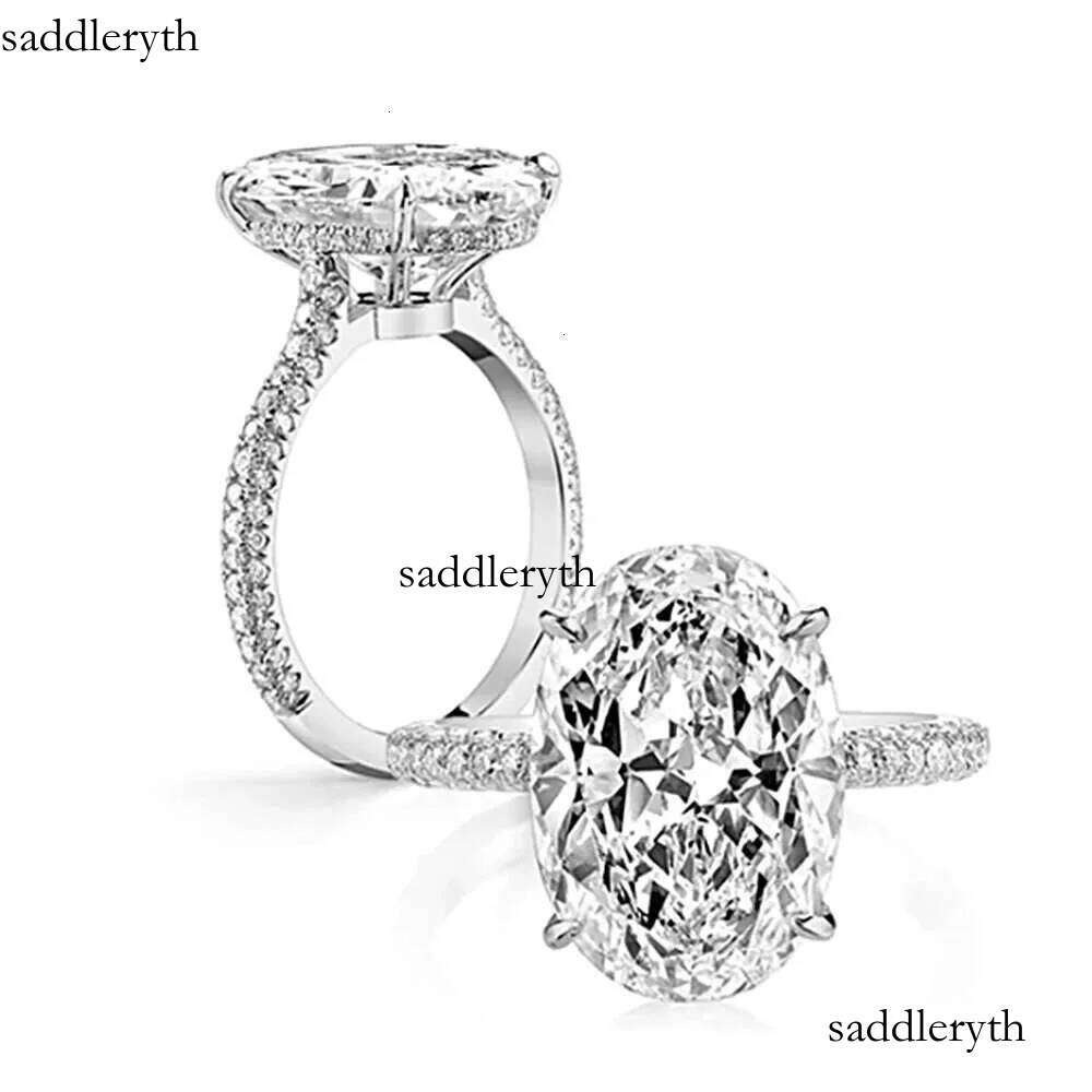 8CT Oval Cut Full Moissanite Engagement Rings for Women Sterling Sier Big Gemstone Wedding Band Jewelry with Certificate