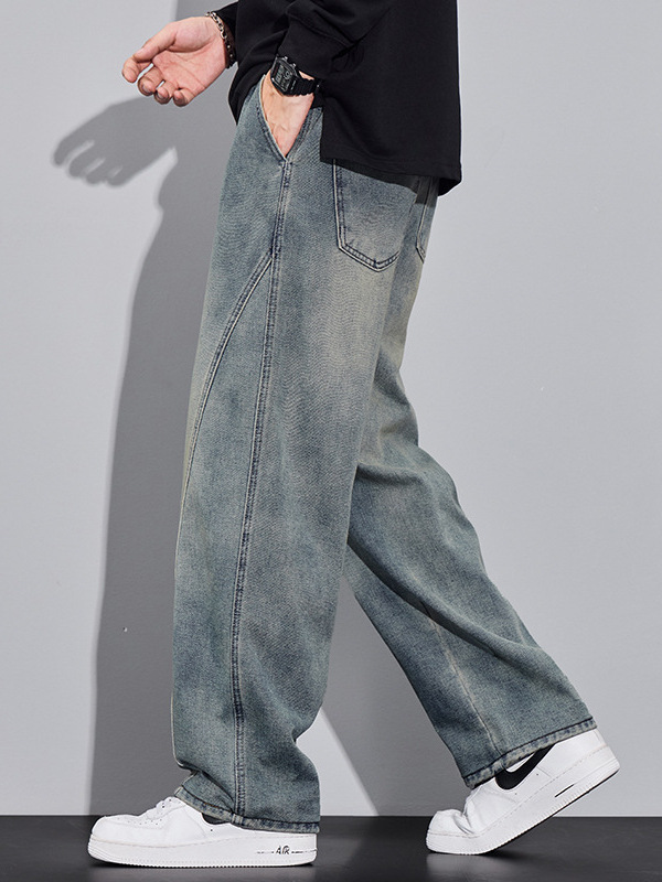 Men's Baggy Jeans Wide Leg Hip Hop Pants Irregular Sutures Loose Fit Trousers Streetwear