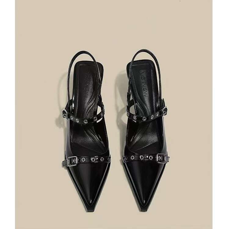 High Heels Designer Shoes for Women 2025 Summer New Black Pointed Stiletto French Style One Strap Closed Toe Sandals Shallow Mouth Single Shoes