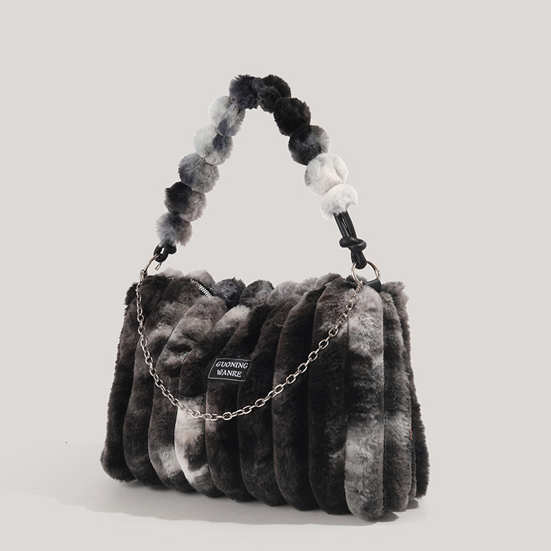 2025 Tie-Dye Furry 2025 Autumn Winter New Large Capacity Plush Tote Bag ddmymoon