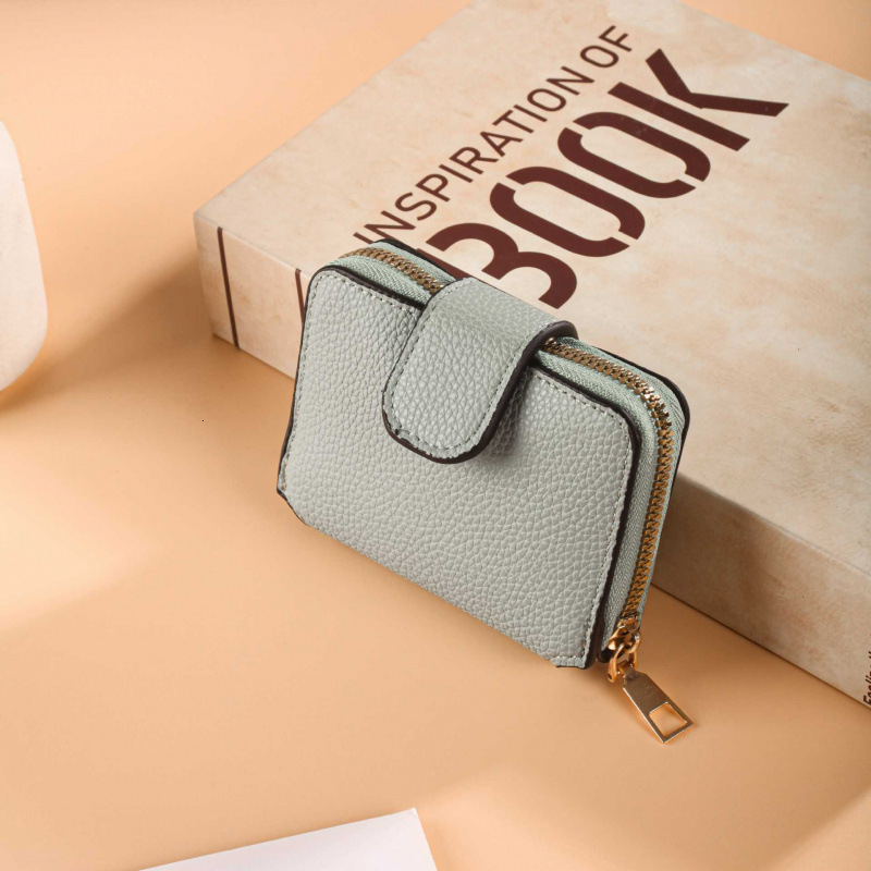 Cross-border Women's 80% Off Solid Color Lychee Texture Ladies Wallet With Makeup Mirror Multi-card Slot Coin Purse Luxury Bag Compartment Zipper