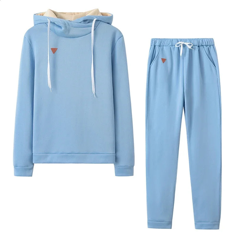 Autumn Winter 2 Piece Set Tracksuit Women Sportwear Fleece Hoodies Pullover Sweatshirts Baggy Trousers Jogger Pants Warm Outfits 250809