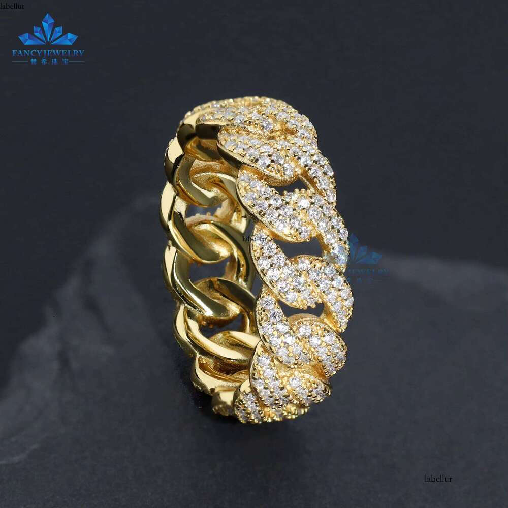 Pure Silver Pyroxene 7mm Hip Hop Ring Classic Design Cuban Shape Quality Certified Wedding Party Daily Wear
