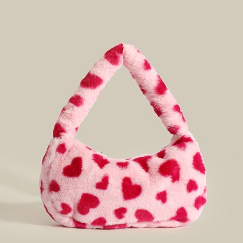 Strawberry Cute New Cartoon Underarm Small Bag Plush Heart Single Shoulder Handbag ddmymoon