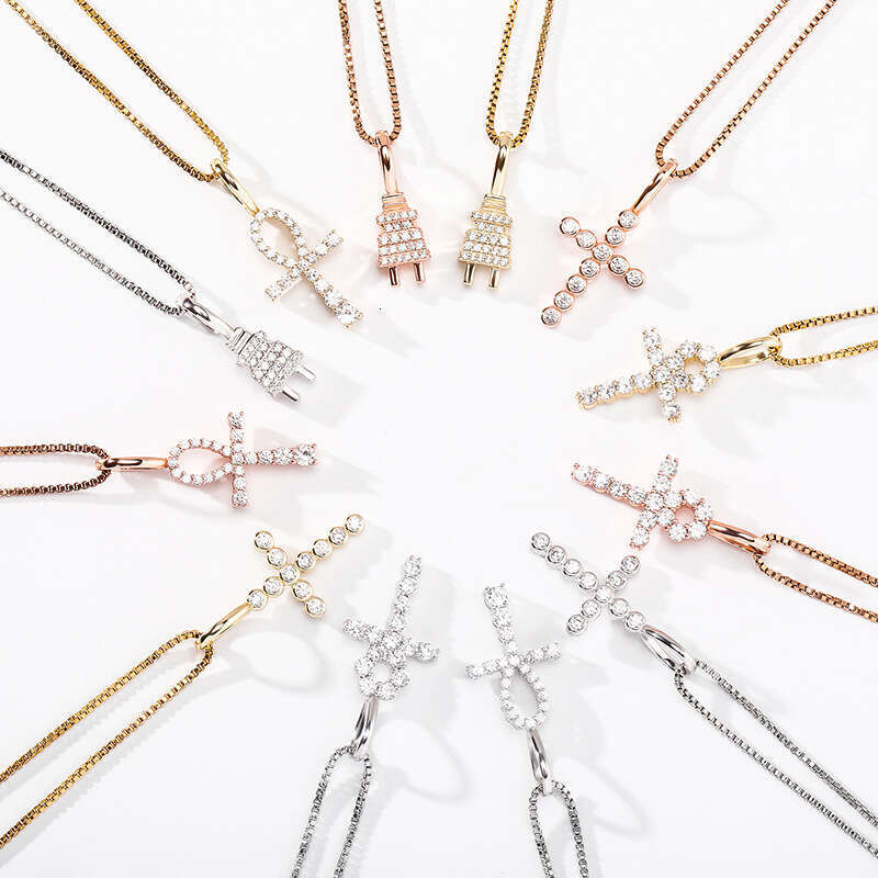 Iced Out VVS Angel Cross Pendant Micro Paved Moissanite chain Women Hip Hop Versatile Necklace
