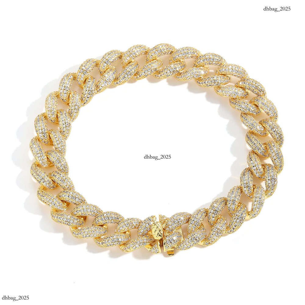 12mm Bubble Cuban Chain 4 Row Zircon Rose Gold Unisex Hip Hop Simple Trendy Necklace