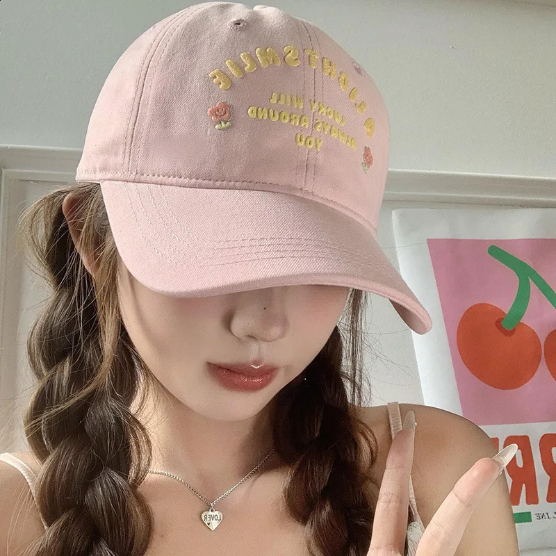 Pink Floral Baseball Cap for Women Embroidery Letters Duckbill Hats Outdoor Y2K Girl Sunshade ed Cap 250805