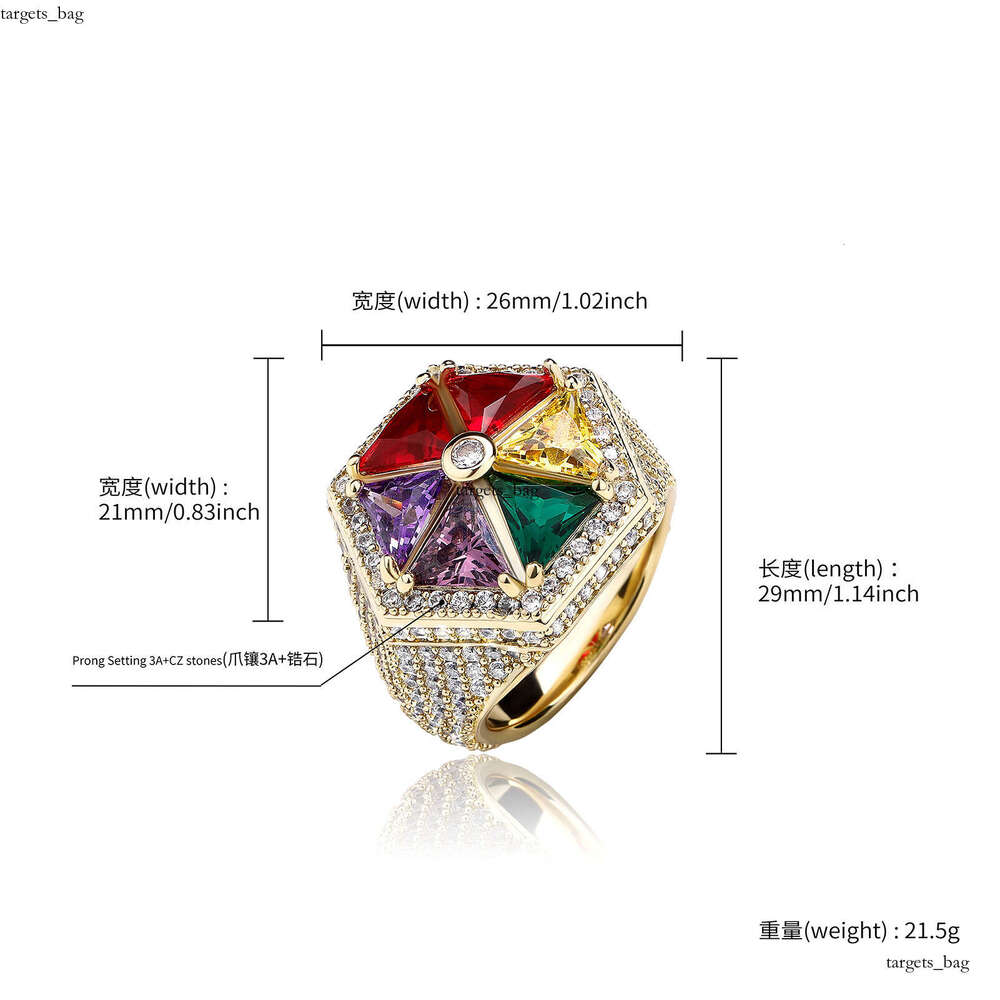 Candy Color Windmill Versatile Personality Jewelry Hexagonal Geometric Inlaid Colorful Zircon Ring Gold Australian