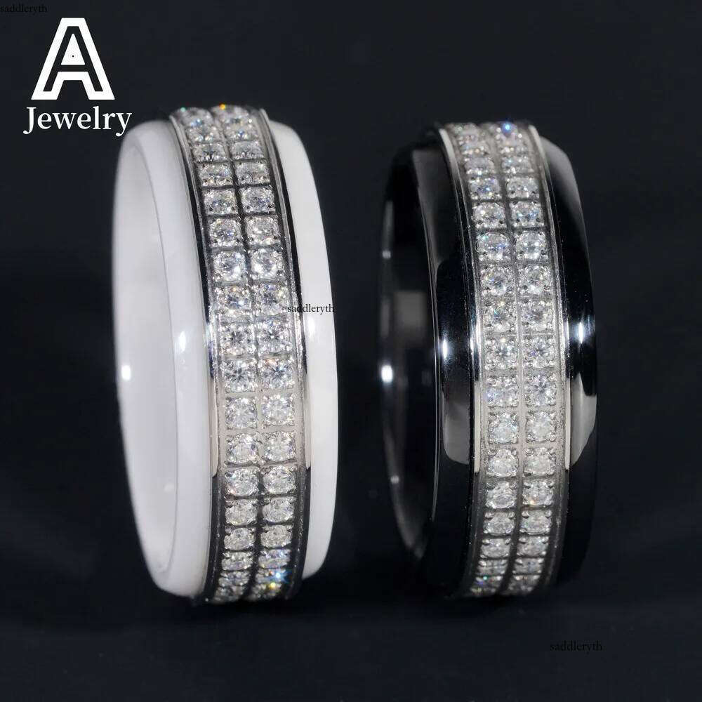 Innovative black white ceramic Moissanite 8/10# Fashion Personality Hip Hop trend rings for men and women