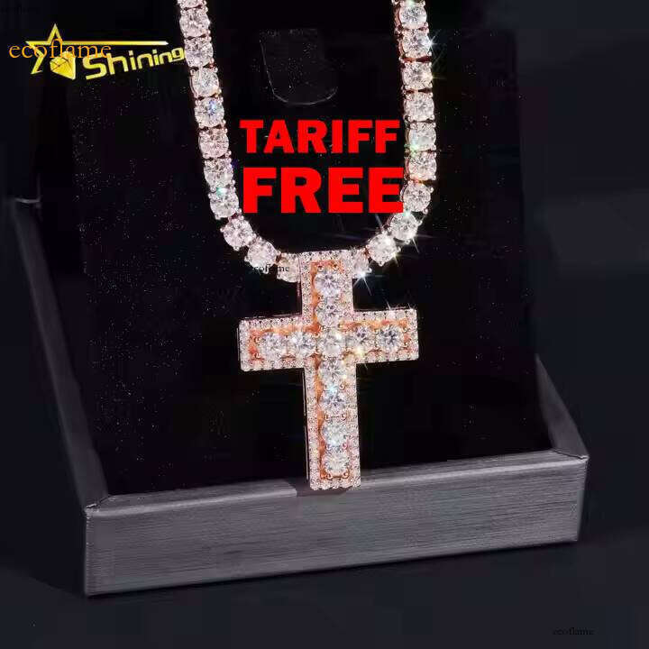Ready to Ship Valentine Gift Colorful Sier Gold Plated Iced Out Moissanite Cross Pendant
