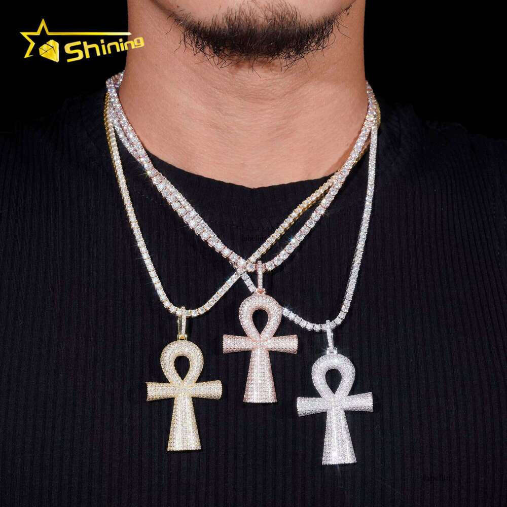 Hip Hop Jewelry Sterling Sier Men Dia Moissanite Iced Out Cross Pendant