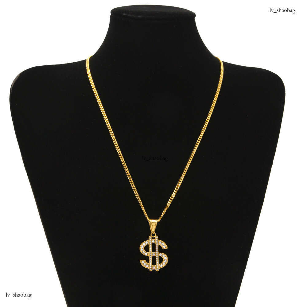 Hip-Hop Trendy Jewelry Gold-Plated Dia-Studded Fashion Dollar Shape Pendant Necklace