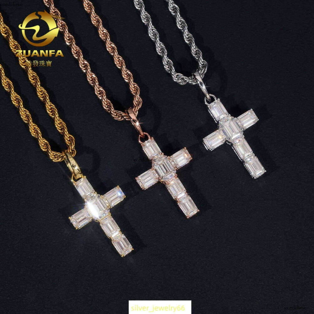 New cross hip-hop pendant sier inlaid moissanite personalized fashion style mens and womens necklace accessories