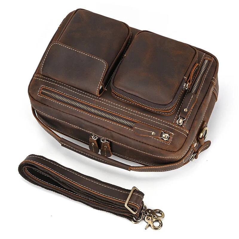 Big Shoulder Genuine Leather Crossbody Bag For Male Retro Fashion Style Men's Messenger Sling Bags With Handle Handbags