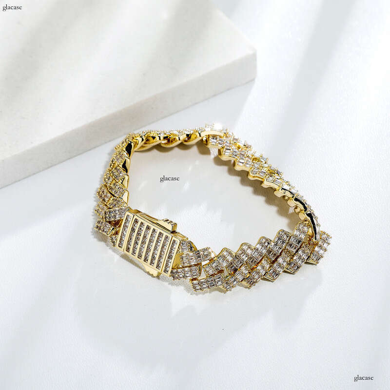 Dia-Shaped Cuban Chain Bracelet Full Moissanite chain National Trend Street Hip-Hop Trendsetter 15mm Men's Necklace Gold Australia