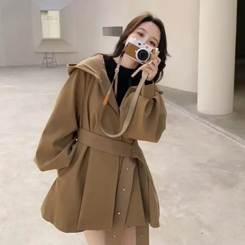 Chichooded Korean Style Womens Trench Jacket Spring Autumn Arrival Petitelantern Sleeve Casual British Trendy 250809