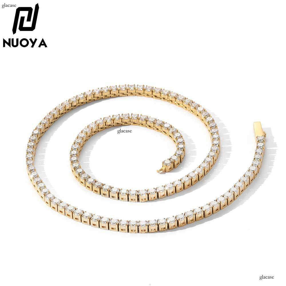 Hip Hop Titanium Jewelry 4mm Spring Buckle Sterling Silver Tennis Trendy Brand Men's Moissanite chain Necklace