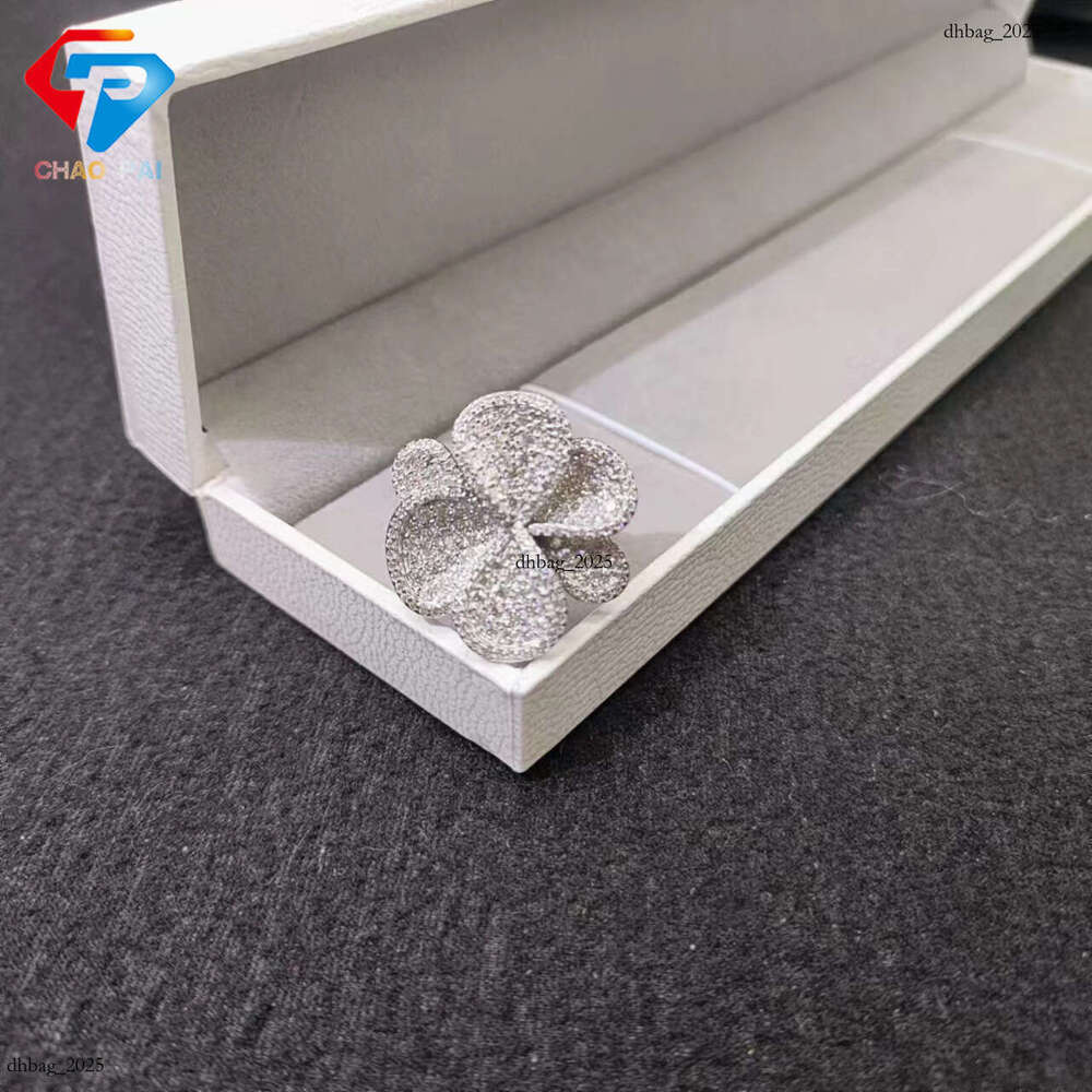2024 Autumn Style Personalized Silver Full Inlaid VVS Moissanite Flower Hip-Hop Men's Ring Jewelry Wholesale