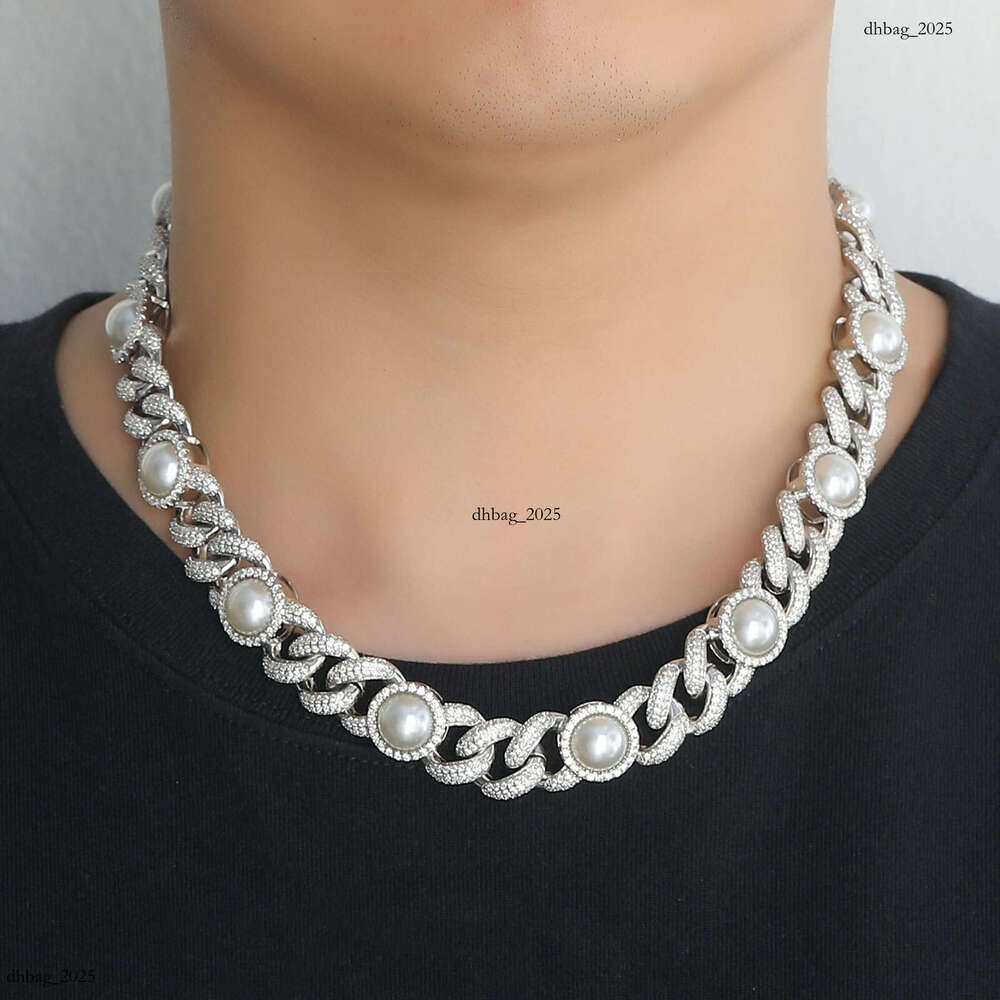 15mm Pearl Cuban Chain Personality Trendy Niche Hip Hop Necklace Men Creative Accessories