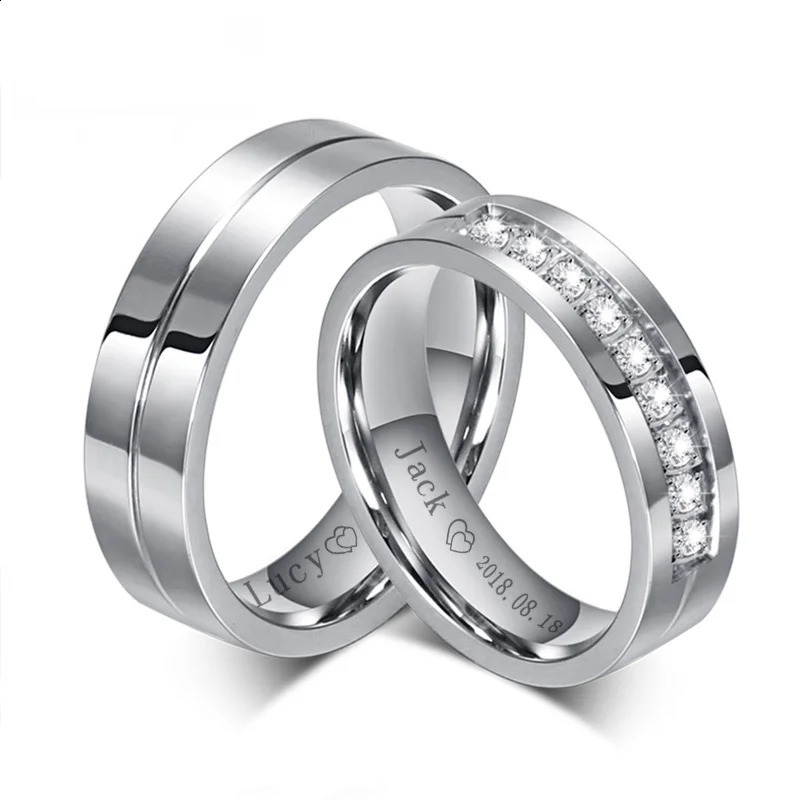 Bling Cubic Zirconia Wedding Band Rings Free Engraving Record Name Date Love Info Never Fade Stainless Steel Love Alliance Gift 250805