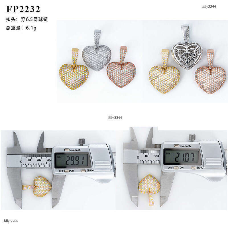 Wuzhou Heart-Shaped Pendant Sterling Silver Inlaid Moissanite chain Full Dia Hip-Hop Trendy Wearable 6.5m Necklace