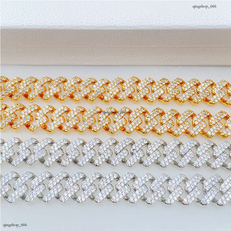 New 12mm Double Row Full Dia Cuban Bracelet Micro-Inlaid Moissanite chain Hip-Hop Trendy Versatile Necklace