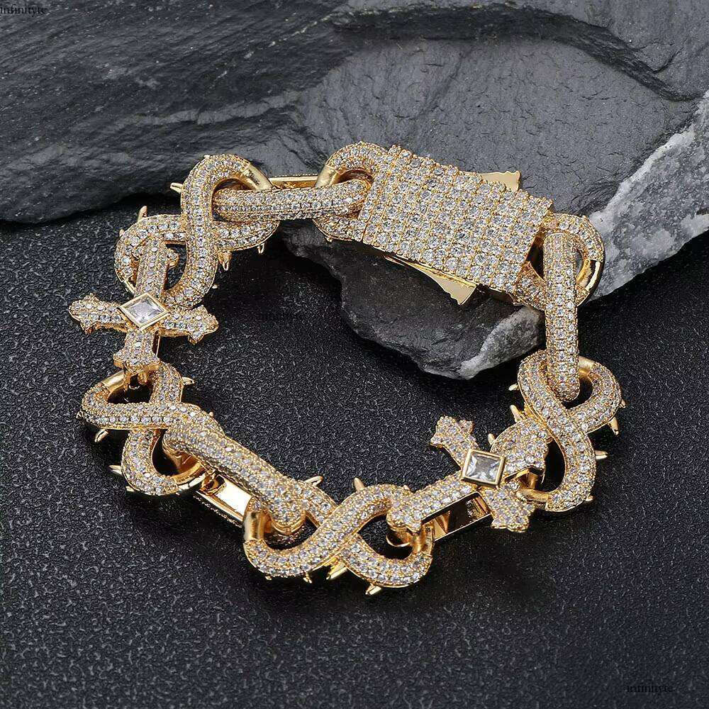NUOYA Shiny Dia Cross Bracelet Sier Micro Pave Zircon Infinity Iced Miami Cuban Link Hip Hop Fine Chain Bracelets