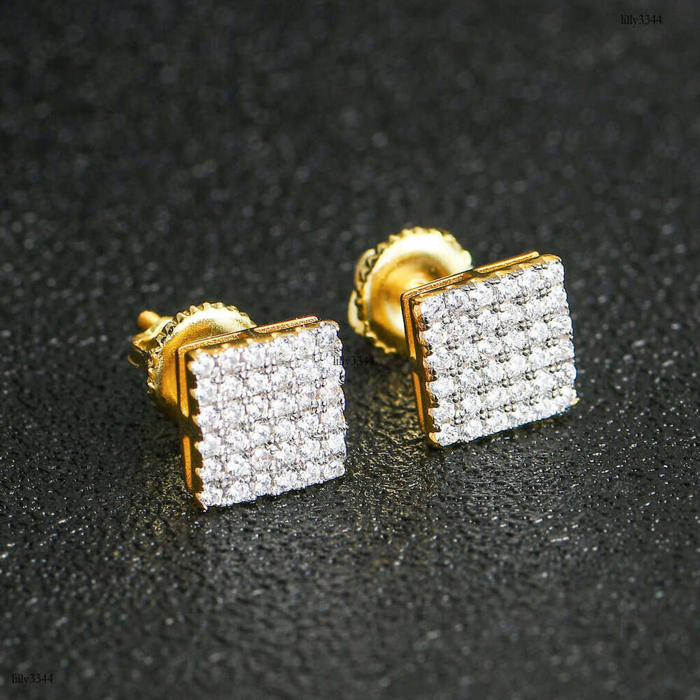 New Sier Micro Paved 6 Rows Zircon Square Men's Trendy Simple Hip Hop Earrings