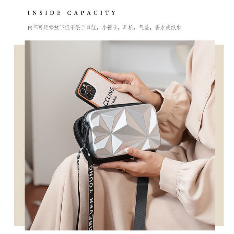 Fashion New Diamond Women's Makeup Bag PC Hard Shell Single Shoulder Crossbody Bag Luxury Bag Waterproof Toiletry Bag Mini Portable Storage