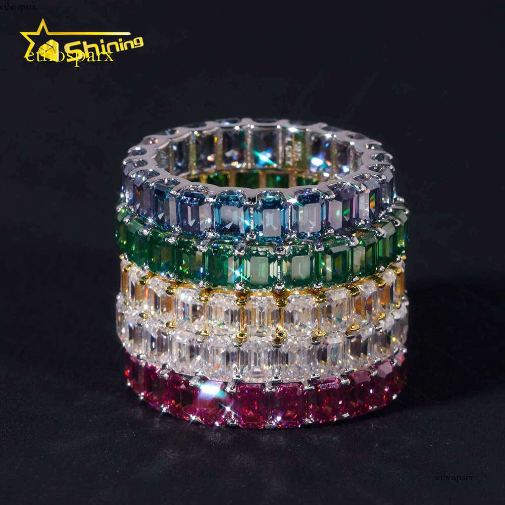 S Silver Emerald Cut VVS D Color Eternal Colorful Pyroxene Fine Jewelry Unisex Gift Wedding Ring