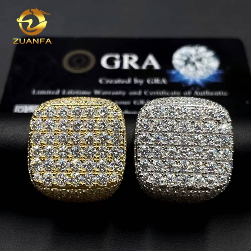 Pass Diamond Tester Fine Jewelry Iced Out Real 925 Sterling Silver 14K Gold Plated Hip Hop Men Wedding Square Moissanite Ring