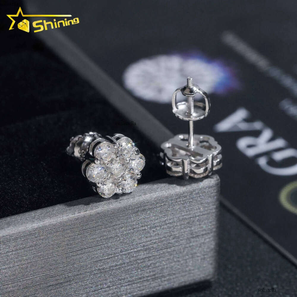 Hot Sale Pass Tester Hip Hop Sier Gold Plated Flower VVS Moissanite Dia Stud Earrings