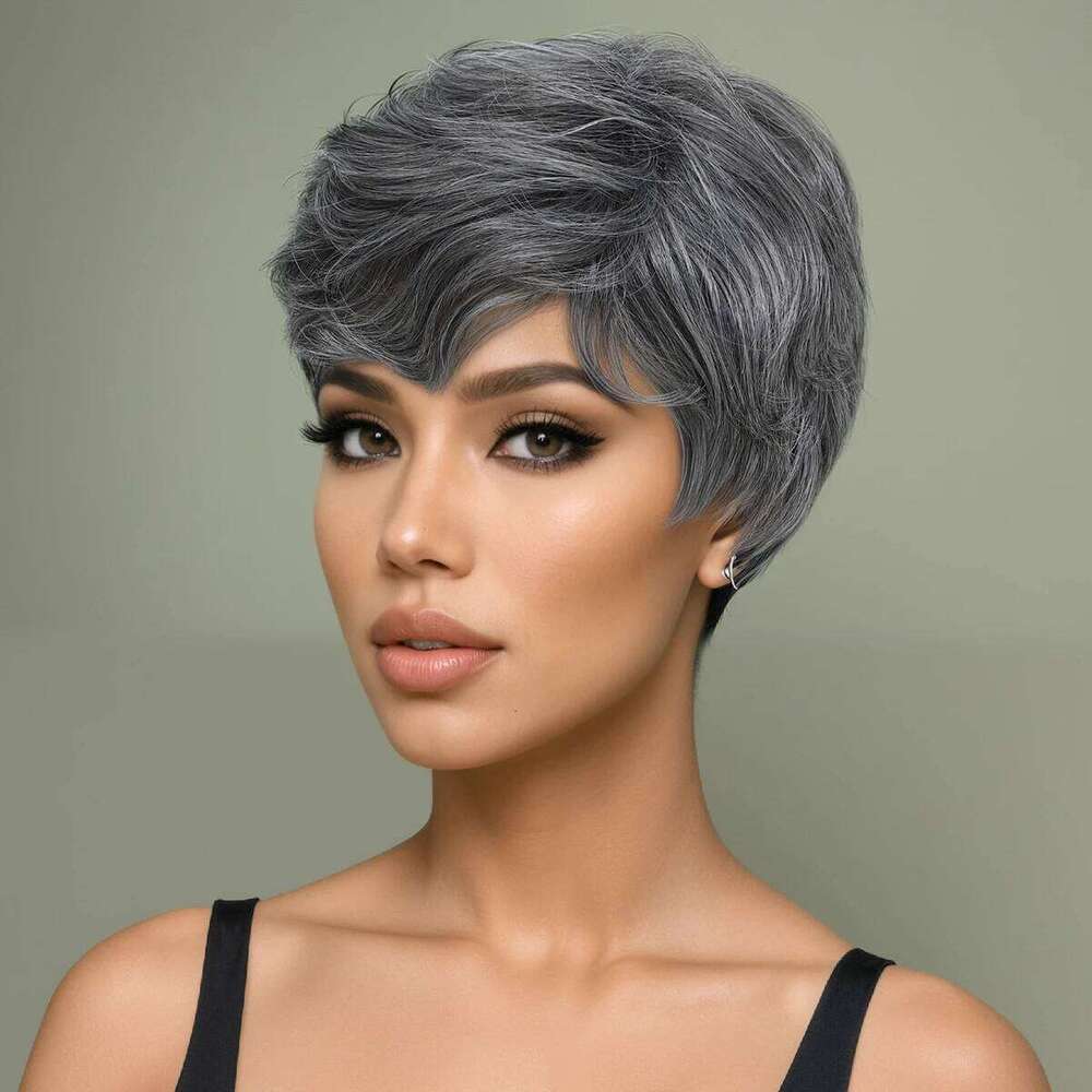 Synthetic10-Inch Short Granny Grey Glue Free Durable High Quality Wig Rose Hair Net Ideal for Women's Daily Life and Parties