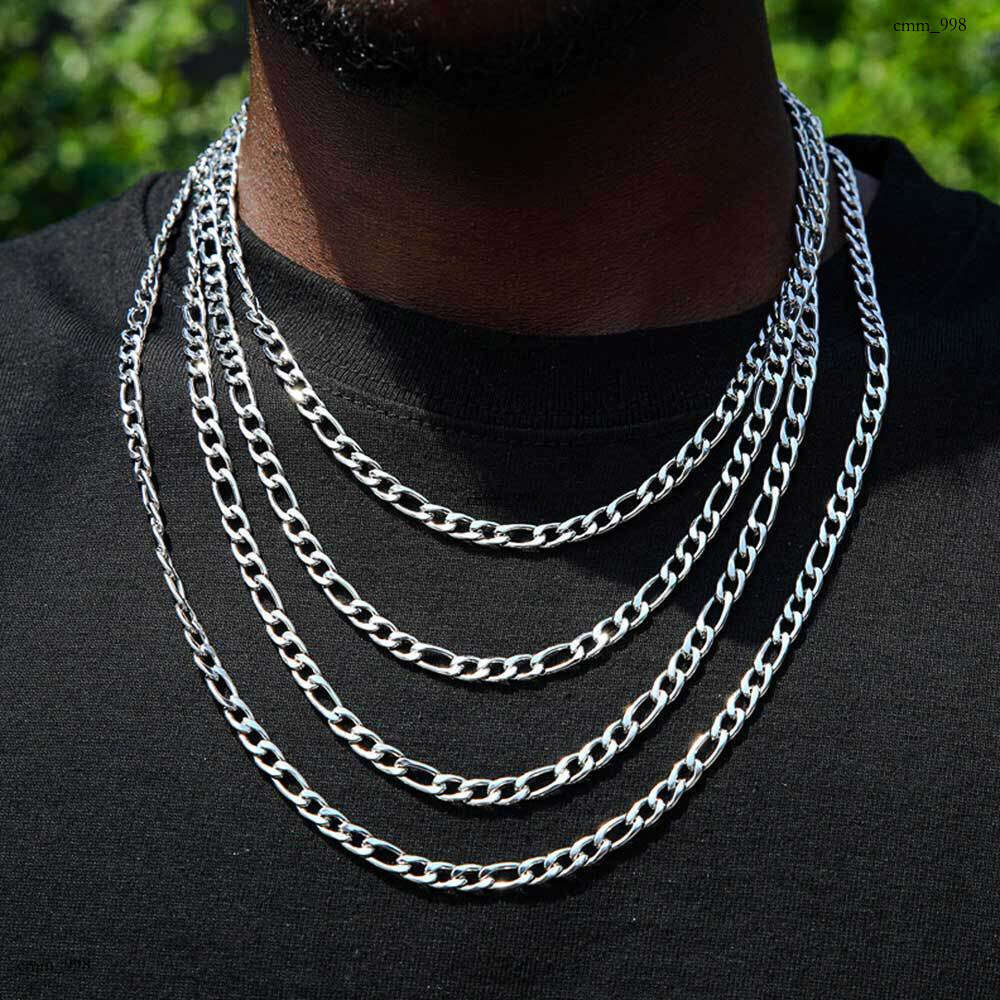Titanium Japanese Style Buckle Figaro Chain Sterling Silver Men's Hip Hop Gold Necklace