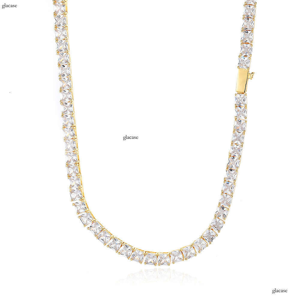 Hip Hop 5.5mm Spring Buckle Tennis Square Moissanite chain Men's Necklace Jewelry Accessories