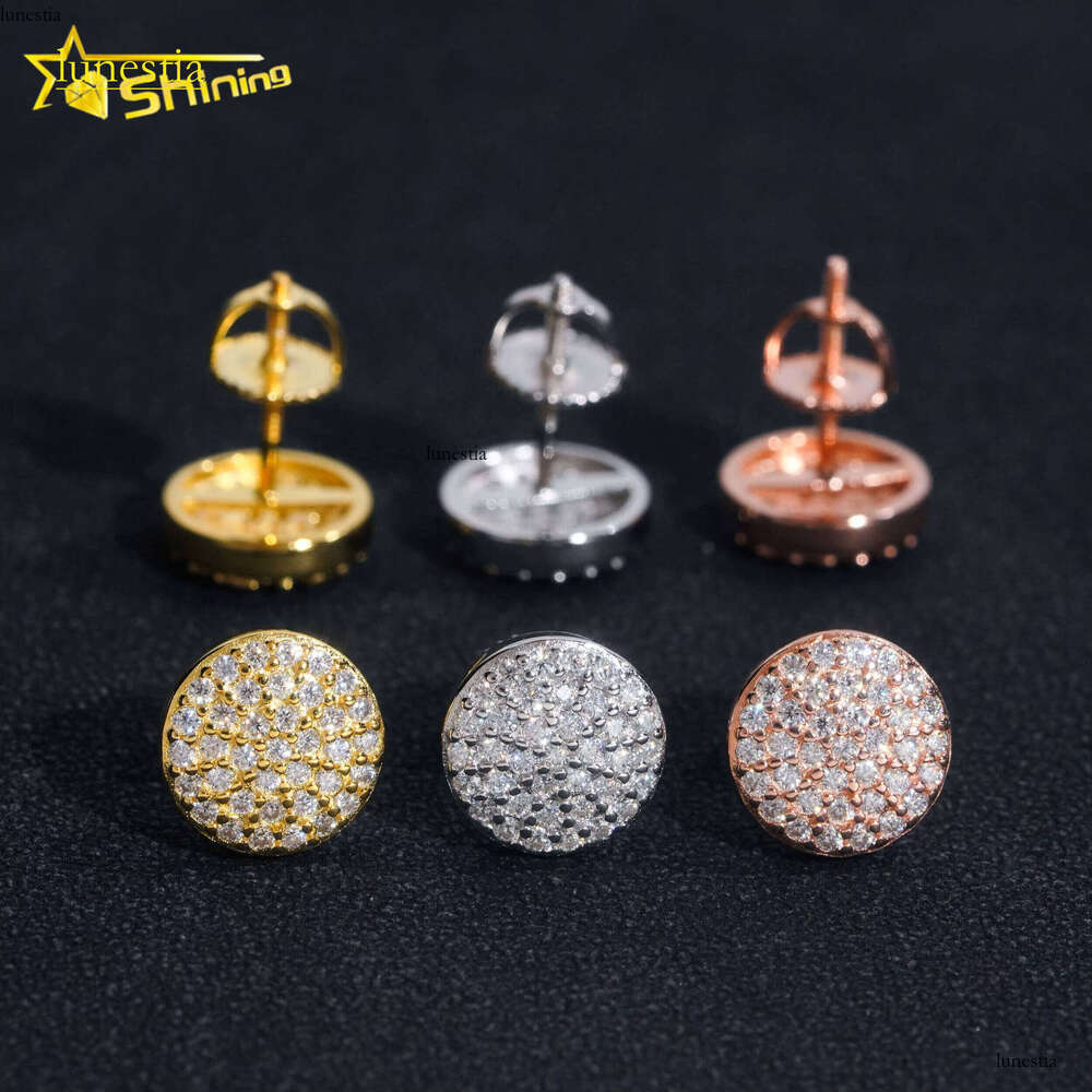Pass Tester Sterling Sier Gold Plated VVS Dia Moissanite Bubble Round Shape Stud Earrings for Men