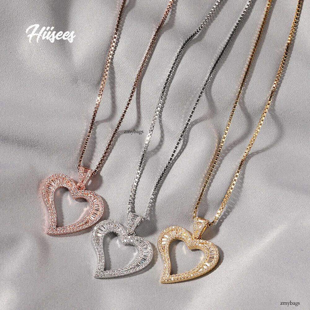 Hip-Hop Boy Ins Style Square Hollow Small Heart Pendant Simple Fashion Moissanite chain Jewelry