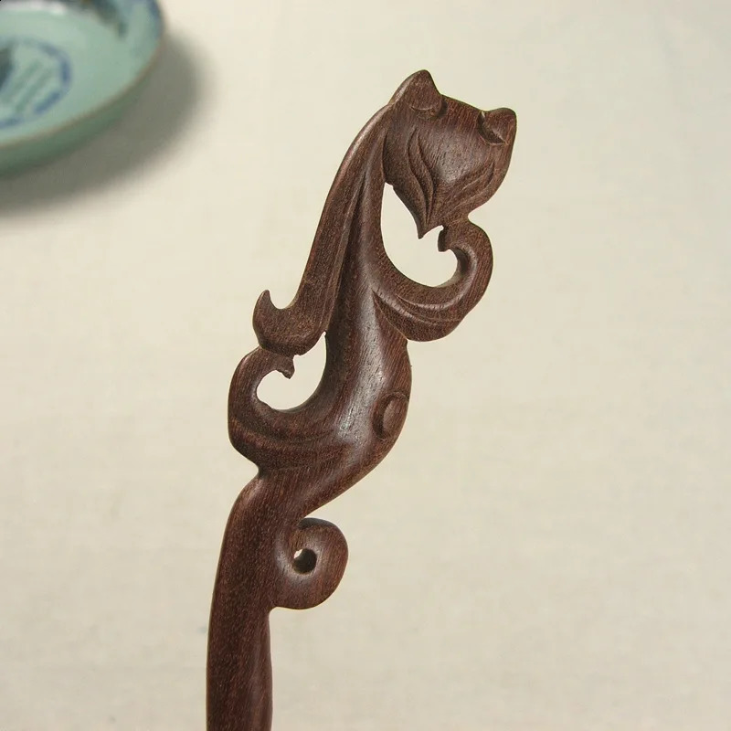 Traditional Chinese Hairpin Stick Vintage Carving Black Ebony Wooden Hair Forks Women Girls Coiled Hair Styling Accessories 250807