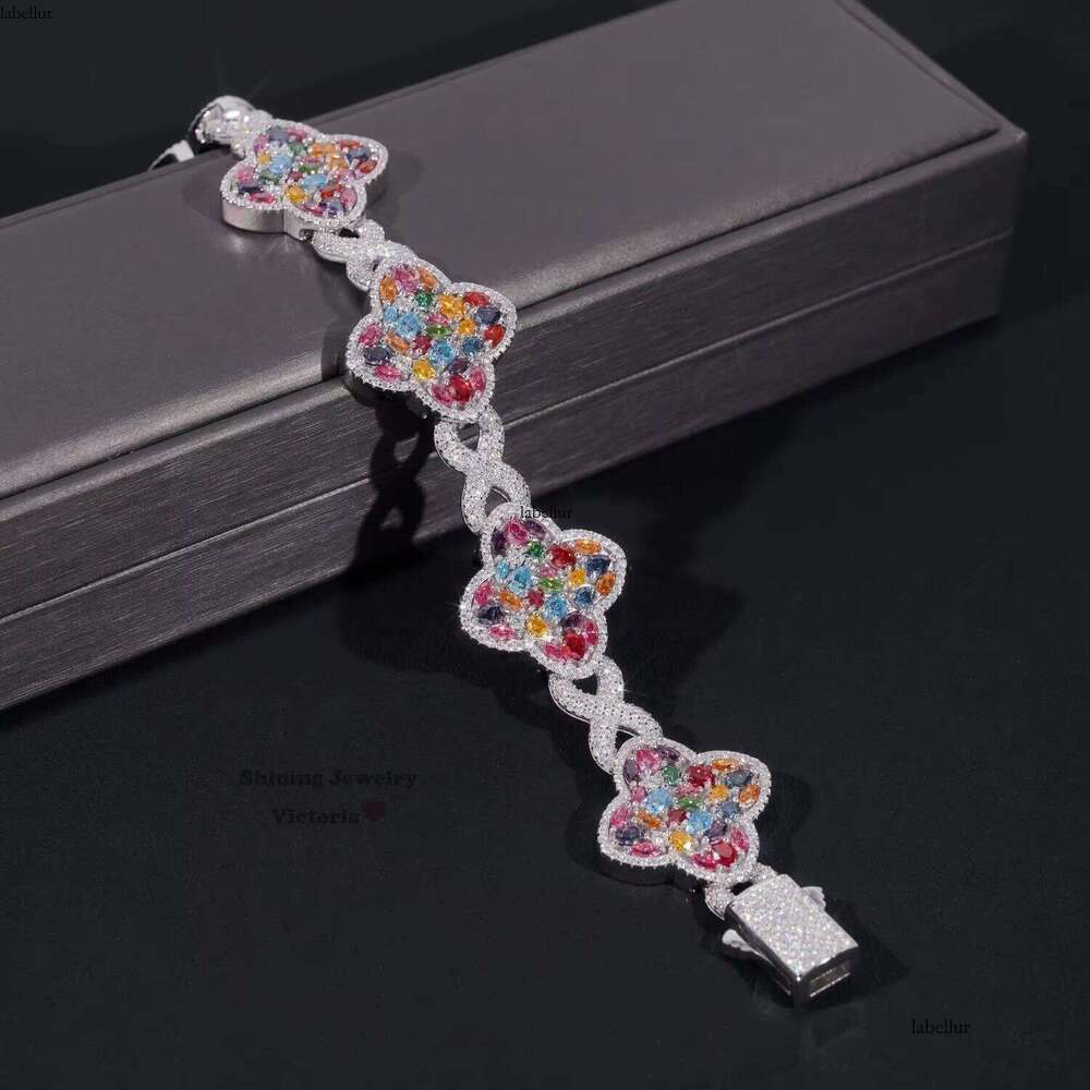 Iced Out Fancy Cut Color Moissanite Infinity Clover Bracelet for Men 20MM Width Solid Jewelry